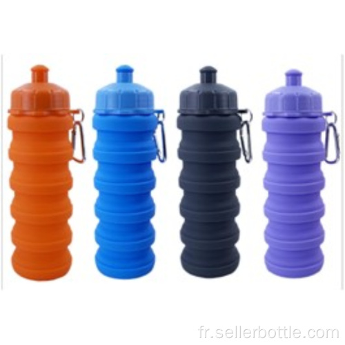 Style de bouteille en silicone de couleur unie pliable de 500 ml